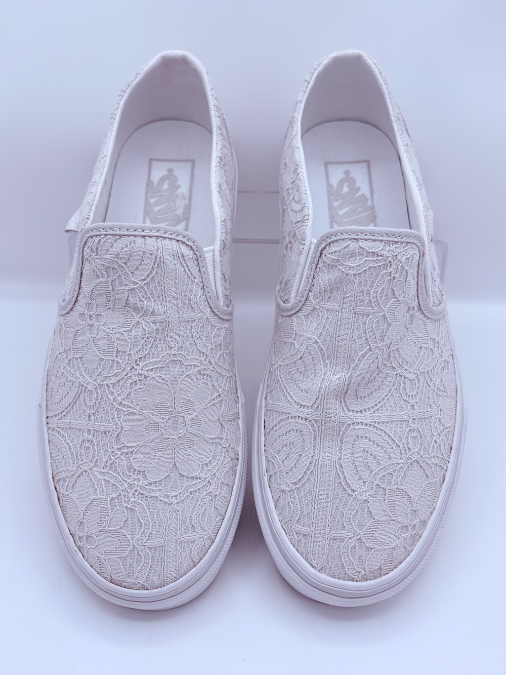 Vans Classic Slip-On Ivory Floral Lace Sneakers Women's 8.5 - Picture 6 of 15